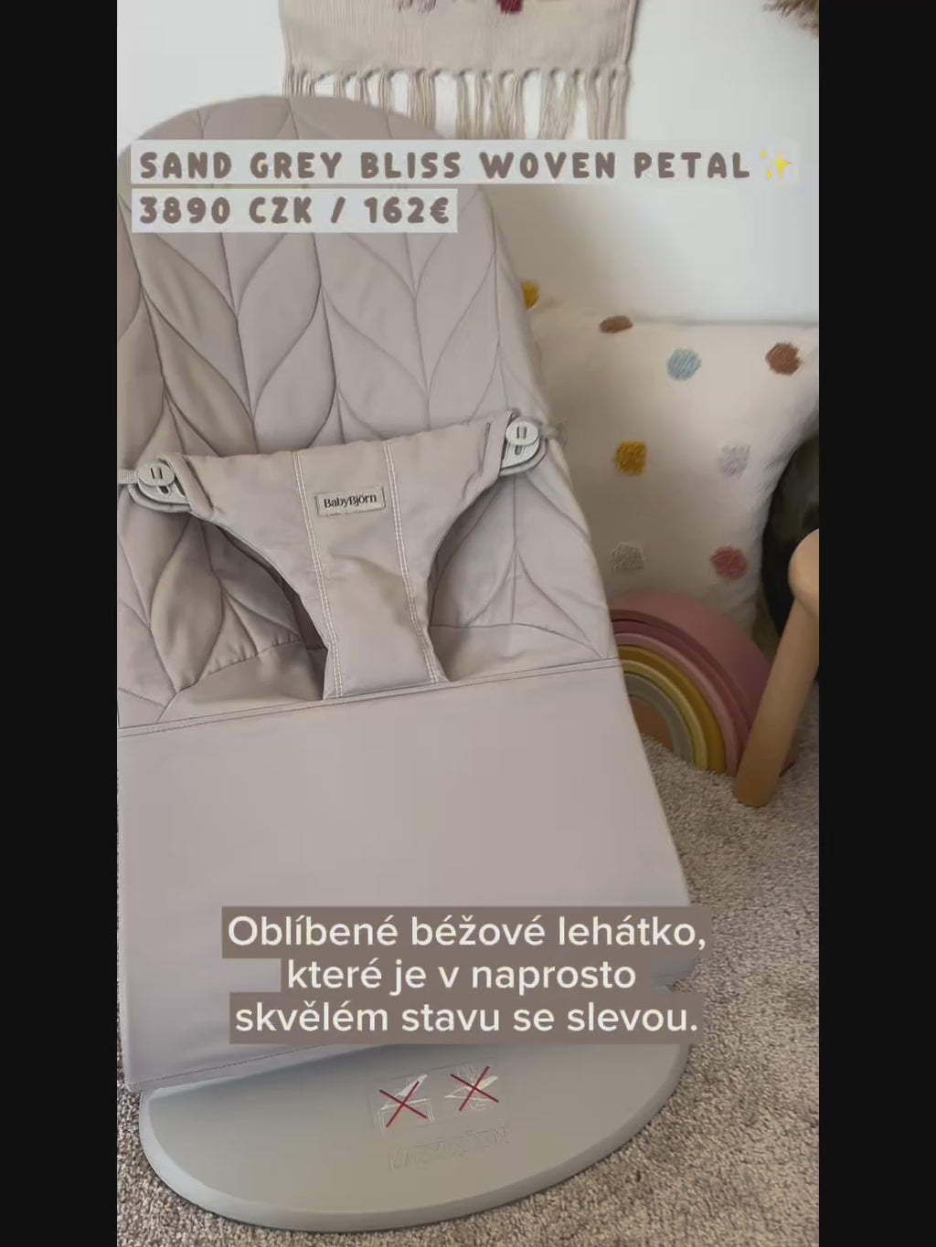 BabyBjörn lehátko Bliss Woven Petal Sand Grey