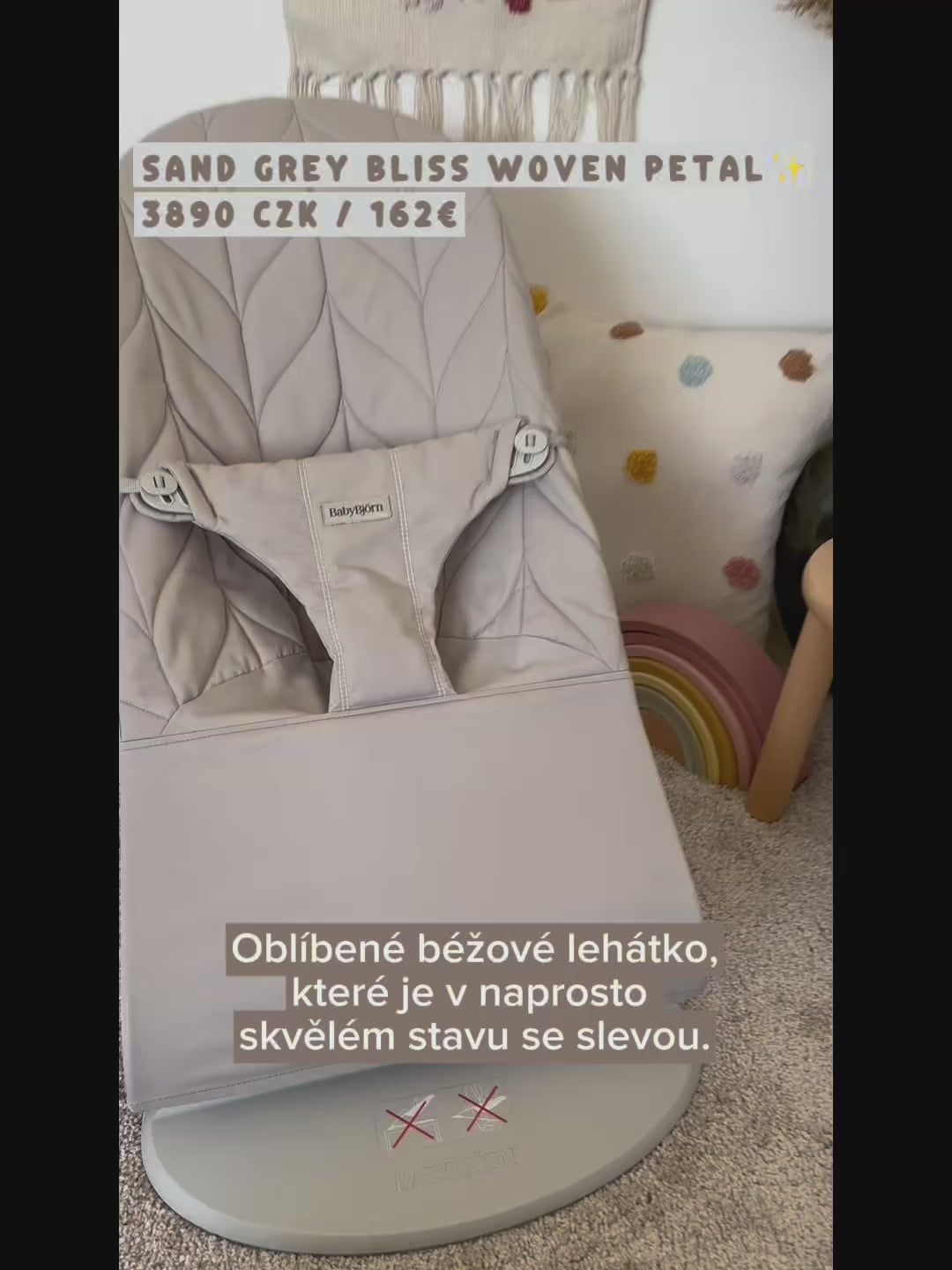 BabyBjörn lehátko Bliss Woven Petal Sand Grey